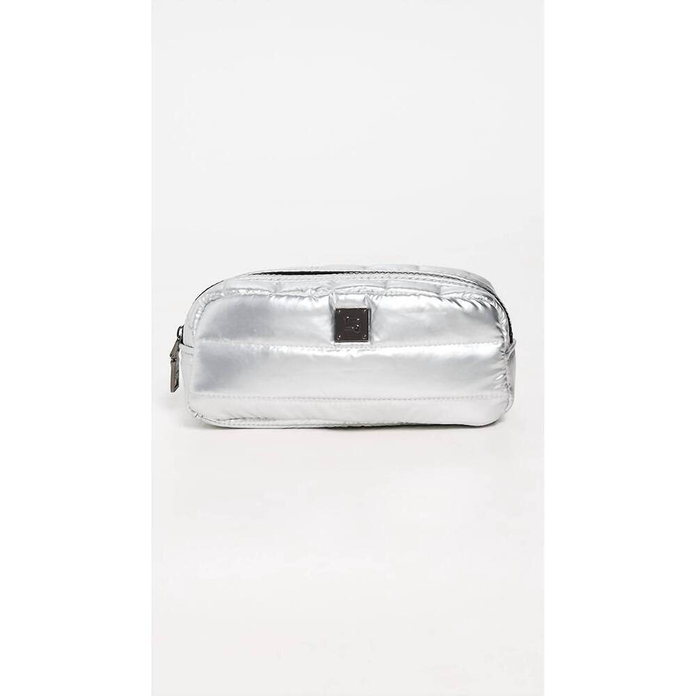 NEW THINK ROYLN women's touch up makeup case in pearl silver
